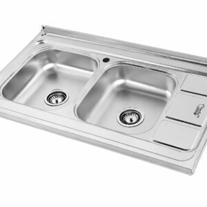 سینک استیل نگین الماس مدل SA07 دو لگنه روکار در نمای جلو