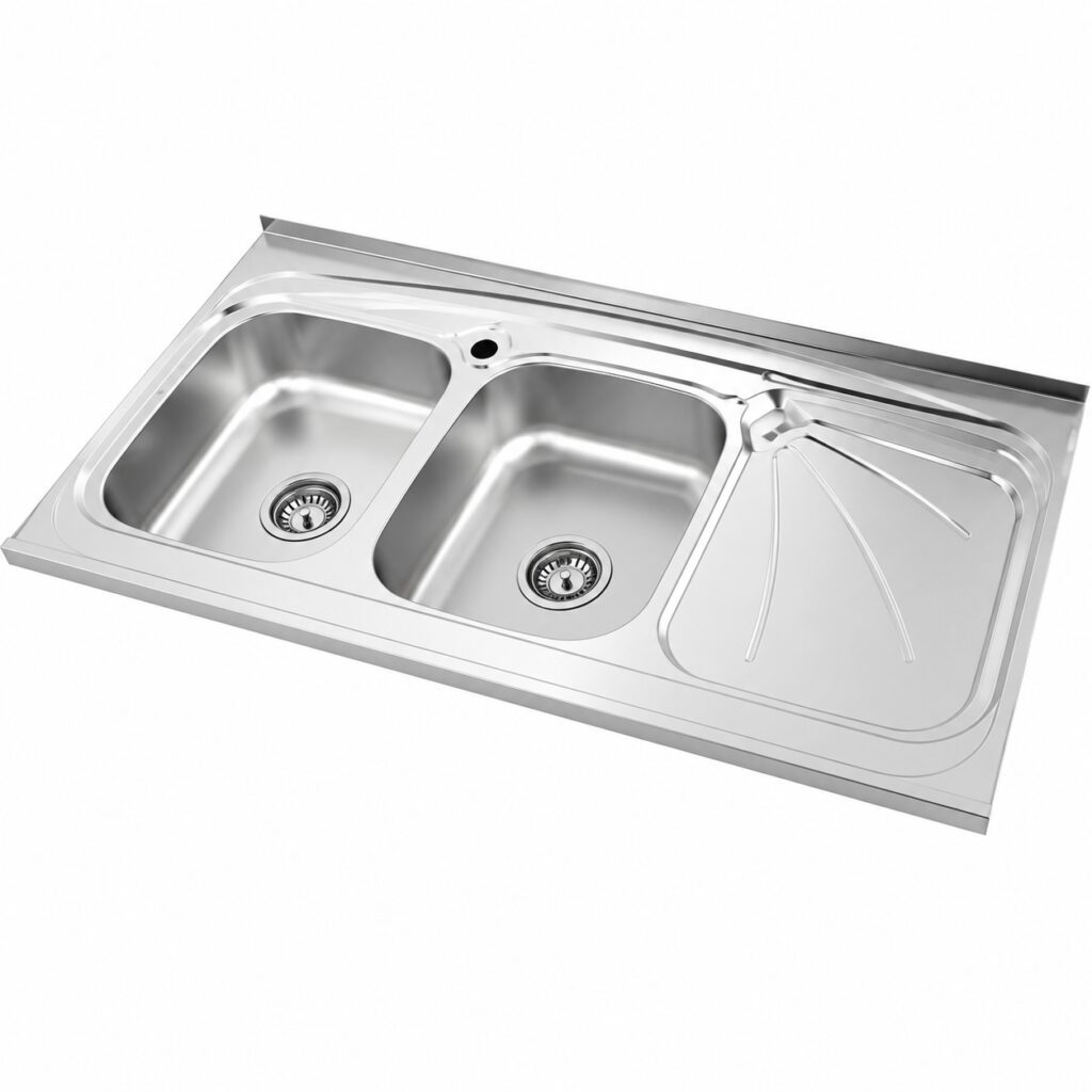 سینک ظرفشویی استیل نگین الماس مدل SA15 دو لگنه روکار