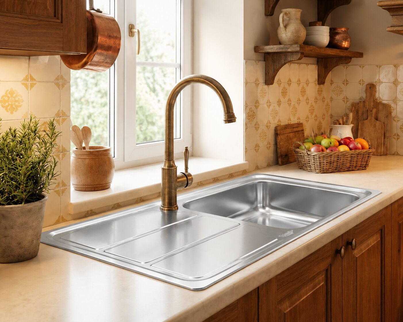 نصب-سینک-نگین-الماس-SA58 سینک نگین الماس SA58 نصب شده روی کابینت آشپزخانه، نمای مدرن سینک توکار