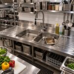سینک ظرفشویی صنعتی روکار دو لگنه