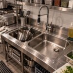 سینک ظرفشویی صنعتی روکار دو لگنه در محل نصب