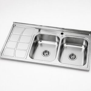 سینک استیل دو لگنه مدل SA44 برند نگین الماس با طراحی روکار