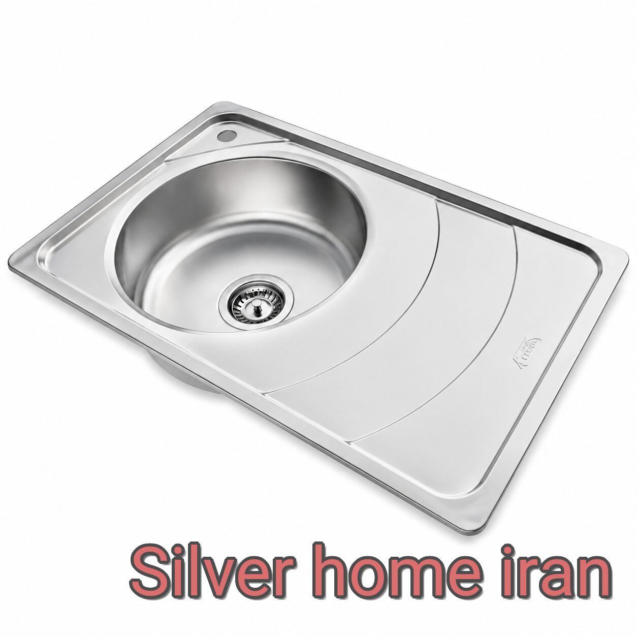 سینک نگین الماس SA14 نمای کامل سینک نگین الماس مدل SA14 تک لگنه نیمهفانتزی با سینی توکار و استیل براق